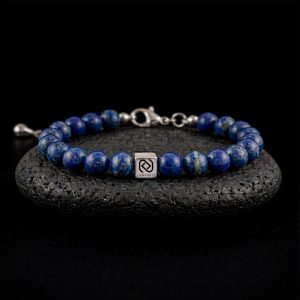 Bracelet Lapis-Lazuli LIENFINITY - Le Bijou du Lien qui Reste. Bracelet composé de perles naturelles de Lapis-Lazuli bleu profond et d'un insert en acier inoxydable 316L avec un QR code gravé au laser.