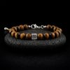 Bracelet Œil de Tigre LIENFINITY - Bijou Connecté et Pierre Naturelle Bracelet unisexe en perles d'Œil de Tigre naturel de 8 mm avec un insert en acier inoxydable 316L gravé d'un QR code propriétaire LIENFINITY.