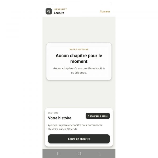 interface-disponibilite-jetons-chapitres-video Interface de l'application LIENFINITY indiquant qu'aucun message n'est enregistré mais affichant la disponibilité de deux jetons pour créer de nouveaux chapitres vidéo.